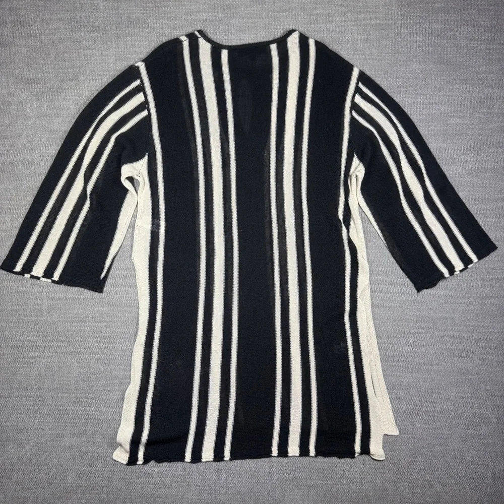 Zara Women Black Cream Striped Linen Blend Knit Tunic Coverup Top Medium Boho